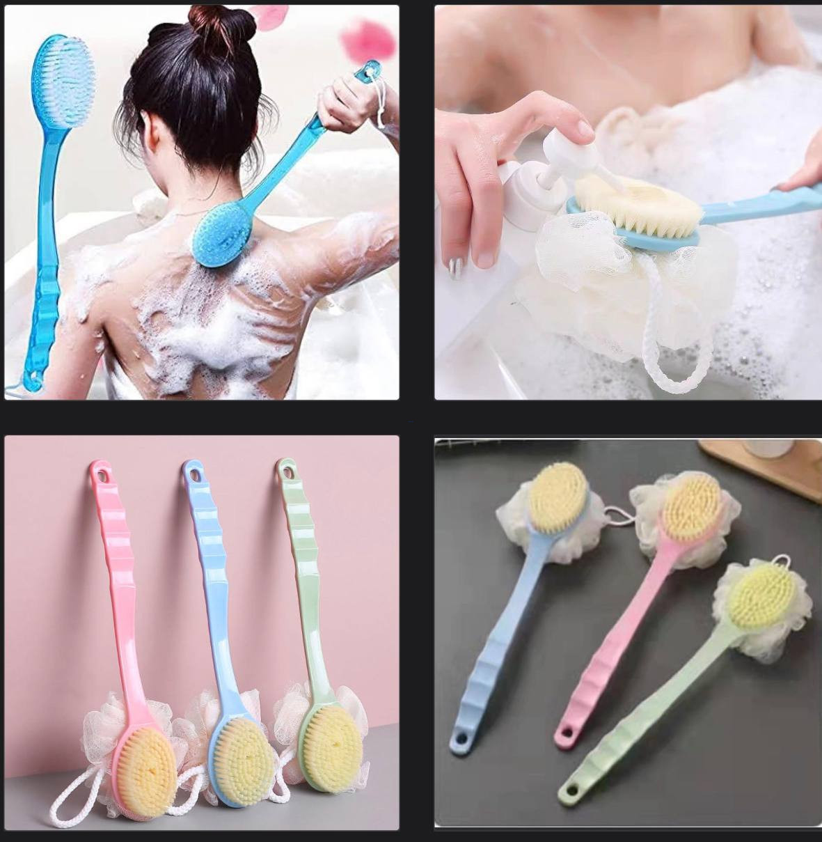 LONG HANDLED EXFOLIATING BATH SPONGE & BACK SCRUBBING SOFT BRUSH