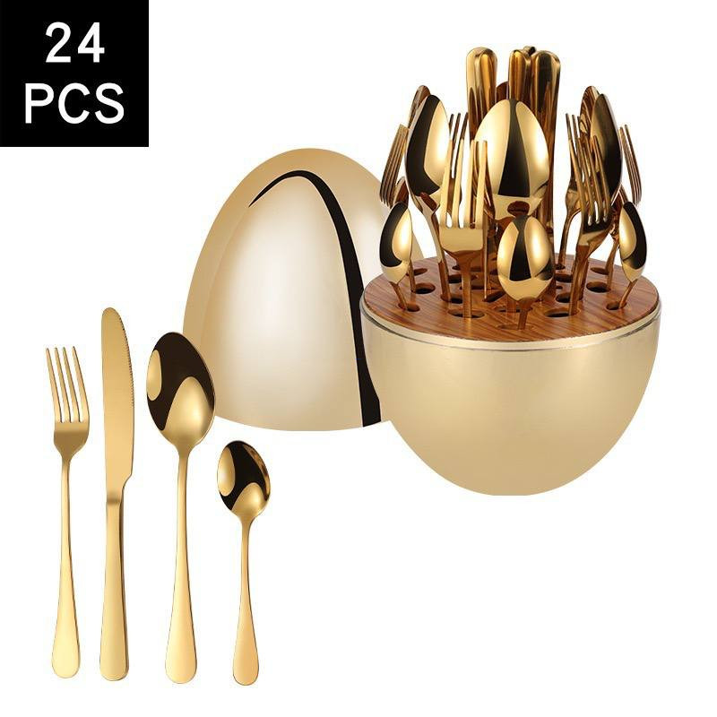LUXURY 24-PIECES STAINLESS STEEL CUTLERY SET WITH EGG SHELL DESIGN CASE