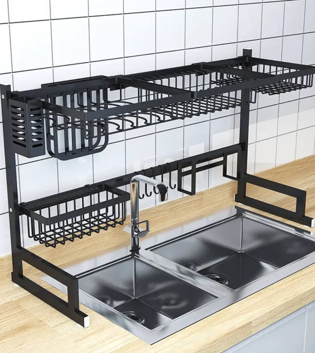 OVER THE SINK LARGE KITCHEN METAL MULTIFUNCTIONAL ADJUSTABLE DISH/PLATE RACK - WITHOUT COVER