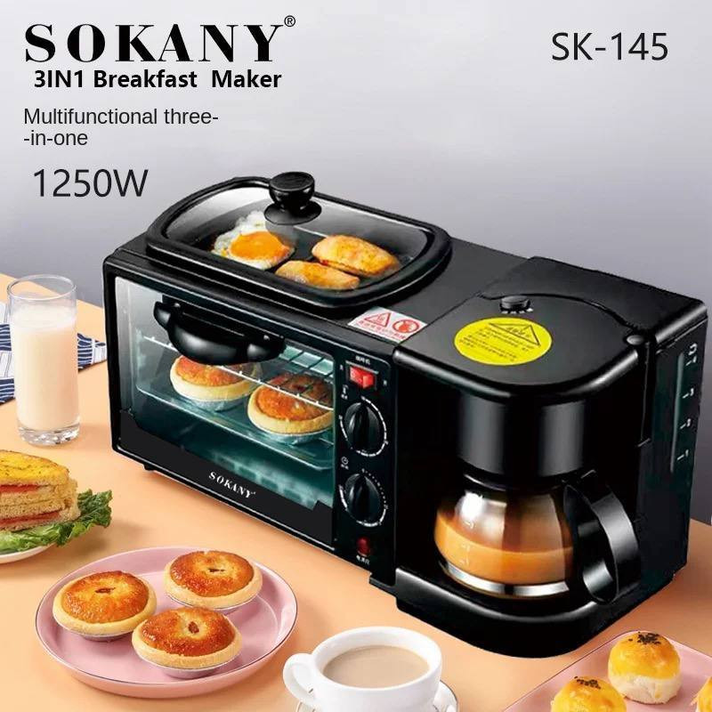 SOKANY 3in1 MULTIFUNCTION 1050WATT BREAKFAST MAKER (FOR GRILLING, TOASTING, BAKING, RE-HEATING, COFFEE MAKER)