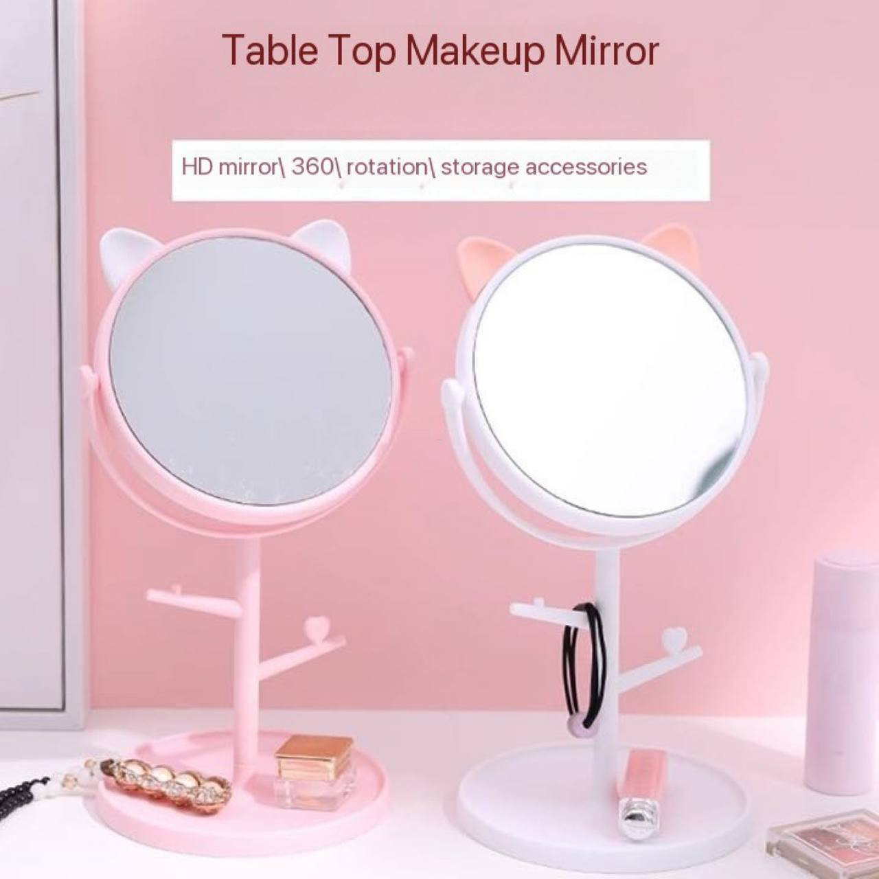 360 DEGREE ROTATING TABLE TOP DRESSING MIRROR/JEWELRY HOLDER