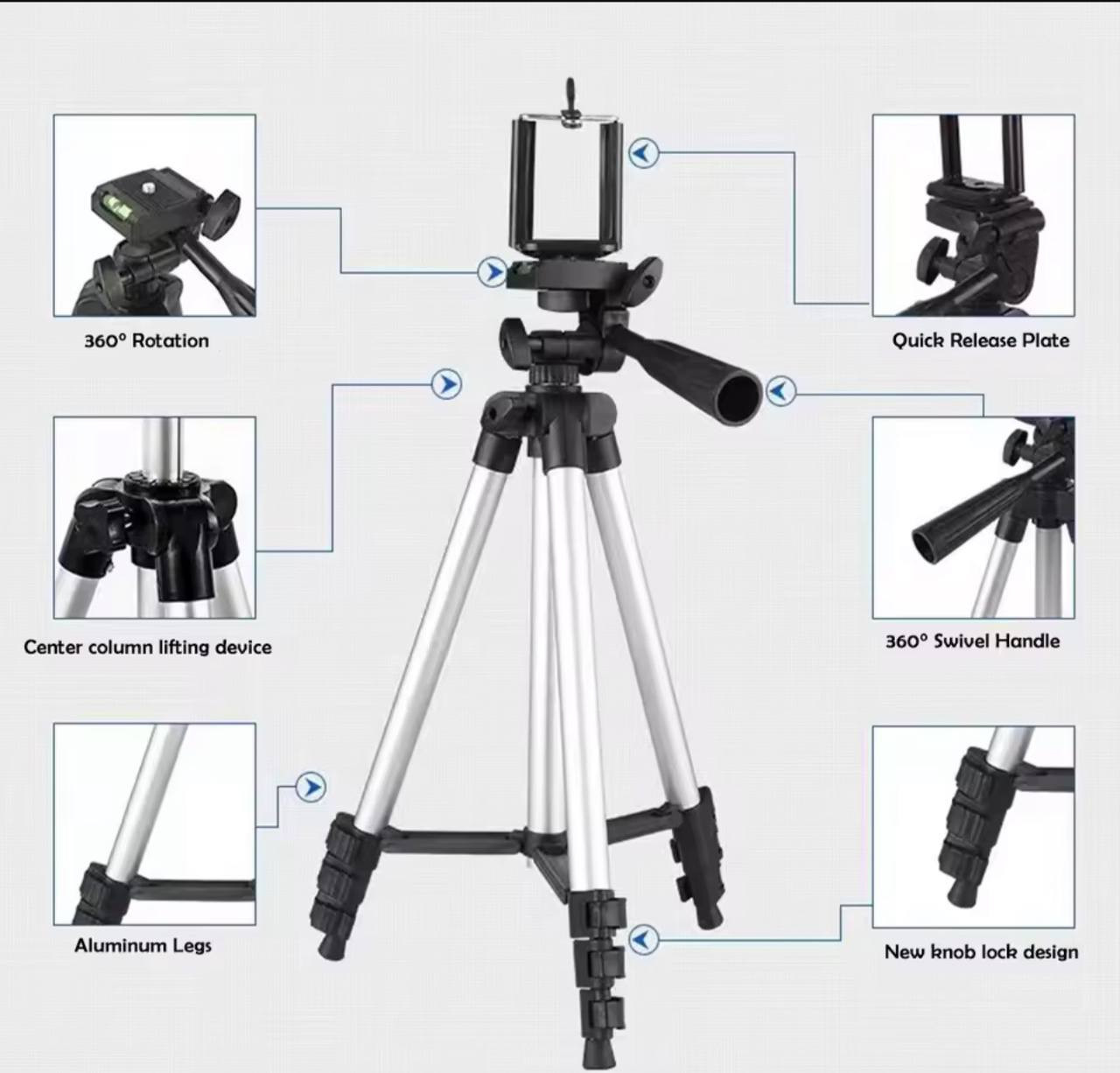 311O MODEL ADJUSTABLE HEIGHT PORTABLE UNIVERSAL SELF LEVELING CAMERA/PHONE TRIPOD STAND & HOLDER