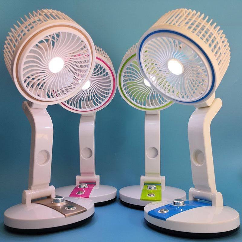 ORIGINAL L-R RECHARGEABLE FOLDING TABLE FAN WITH LED LIGHT (LONGER LENGTH)