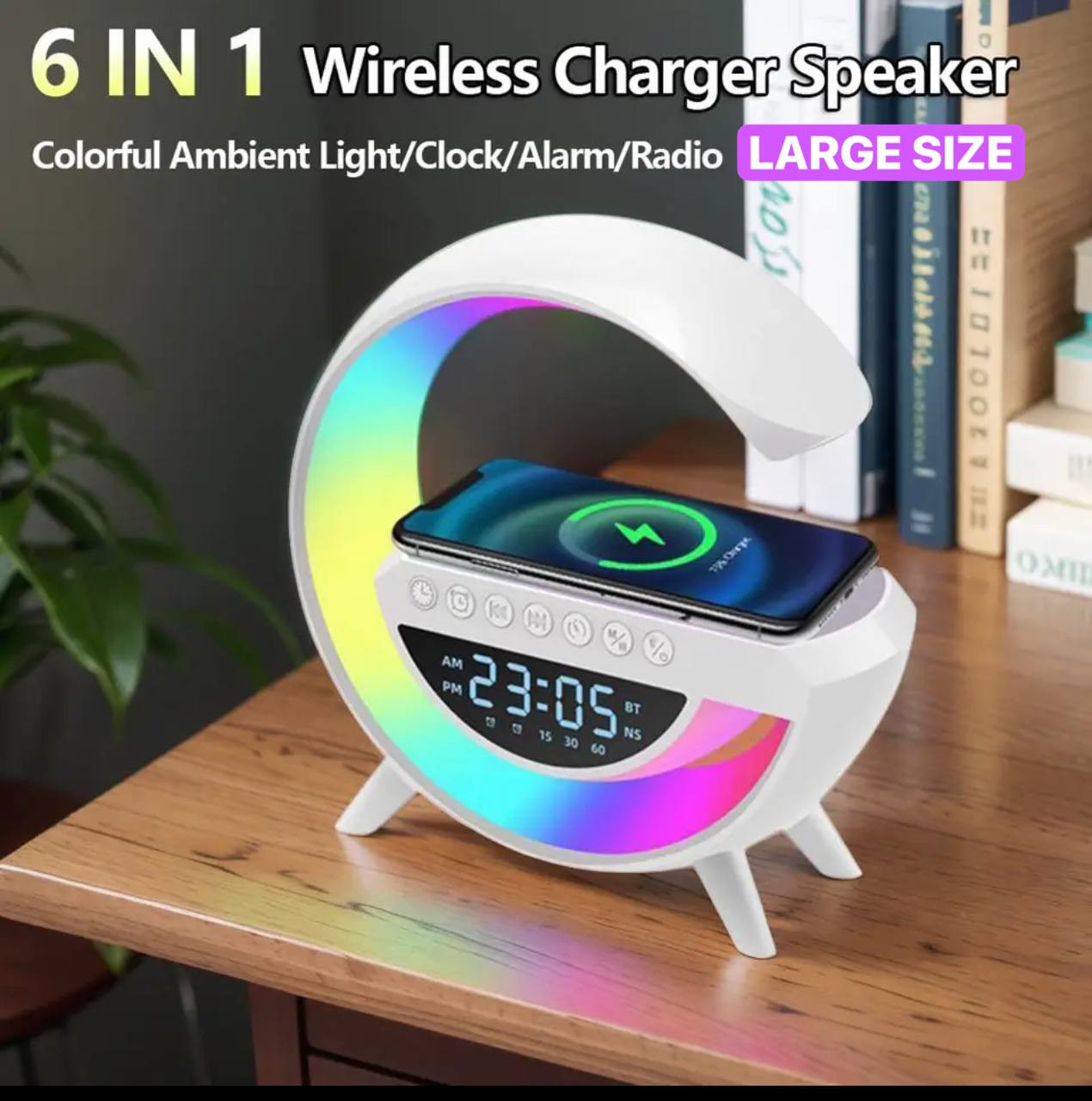 6in1 MULTIFUNCTIONAL WIRELESS SMART CHARGER/BLUETOOTH SPEAKER/ALARM CLOCK & RGB LIGHT  (LARGE SIZE)